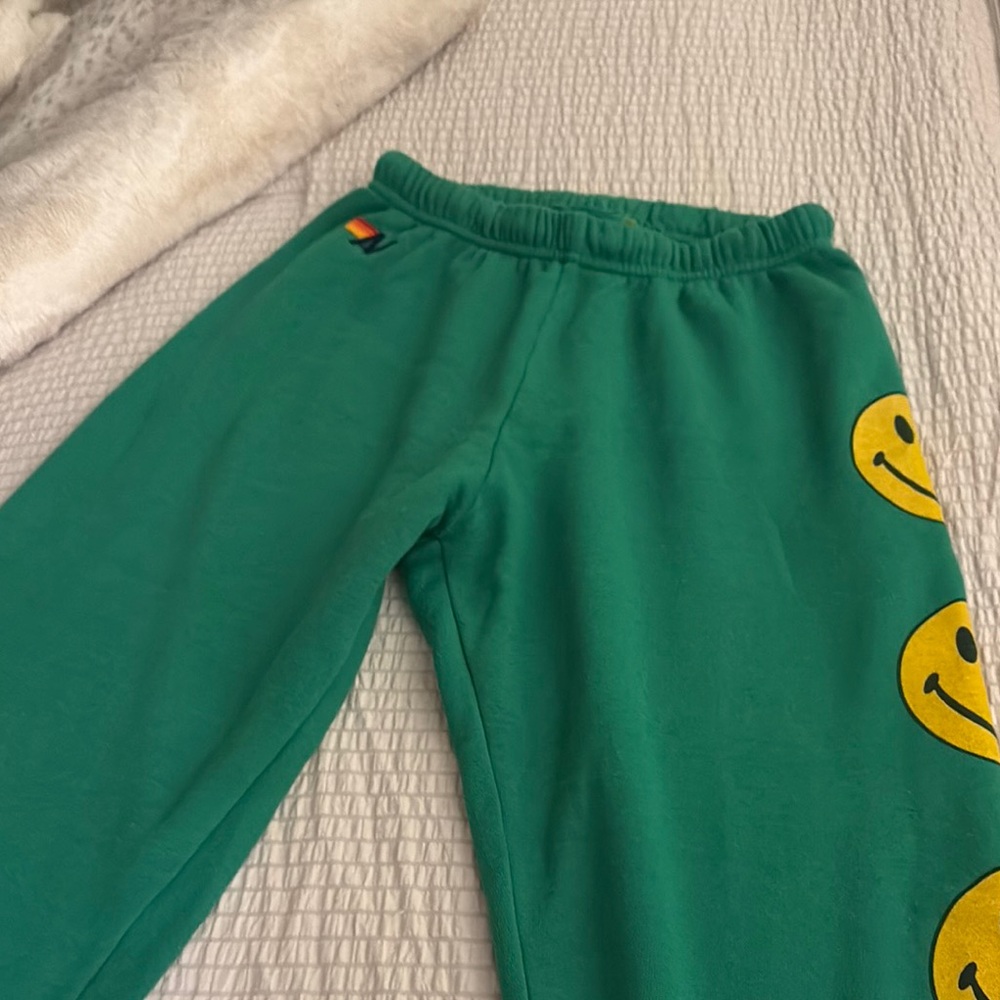 Aviator nation women's or teen Sweatpants with Yellow Smiley Faces